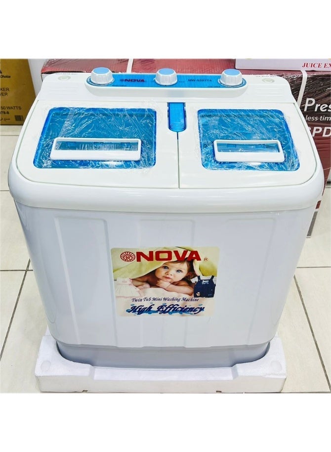 NOVA Twin Tub Mini Washing Machine 3.8KG Semi Automatic, Compact Portable Washer with Separate Spin Tub, Low Noise Motor, Durable Plastic Body for Everyday Laundry - Image 1